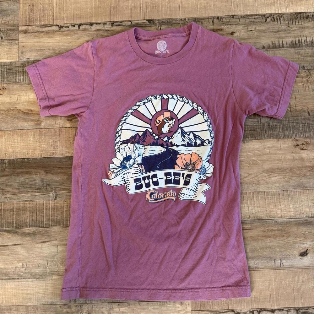 Buc-ee's Colorado Graphic Purple Men's Cotton Knit T-Shirt S Crew Neck
